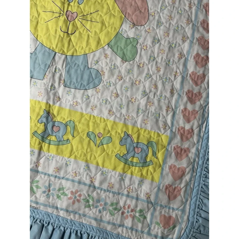 Vintage General greeting Co. baby crib blanket comforter‎ blue fringe